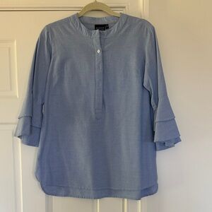 Madison Matthews Oxford Blue Tiered Sleeve Women's Top